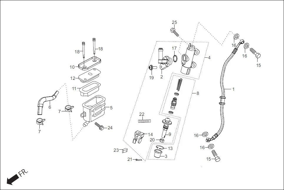 F-8 REAR BRAKE (MASTER CYL.) diagram showing 43504-MB2-006