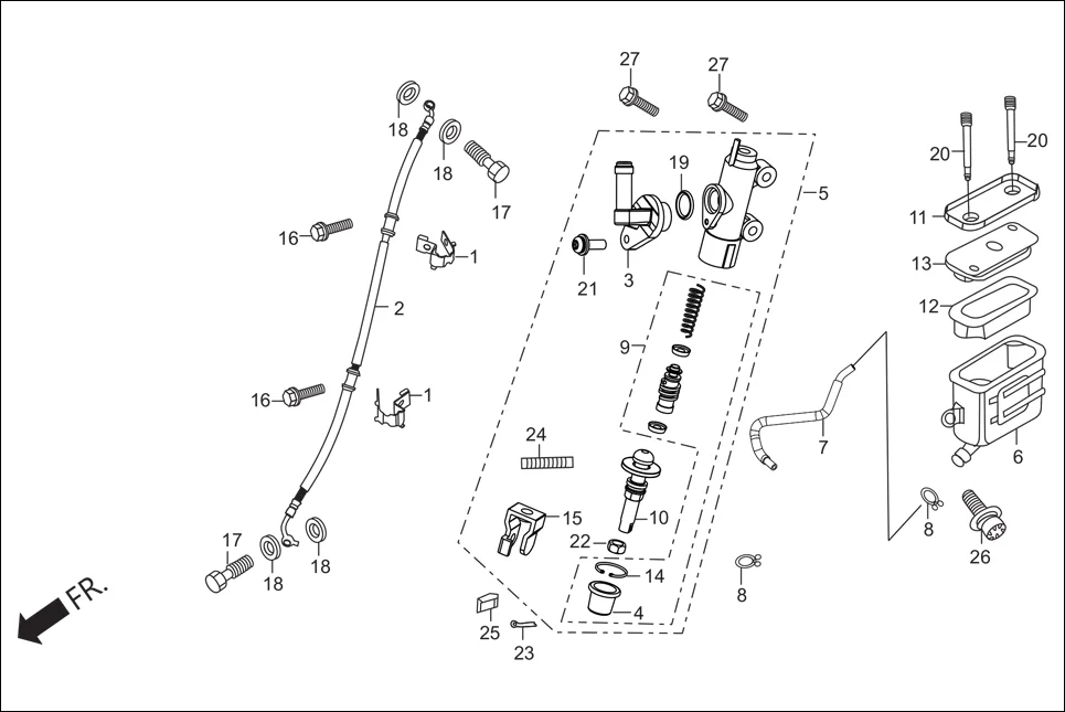 F-10A REAR BRAKE MASTER CYL. diagram showing 46182-MEL-D21