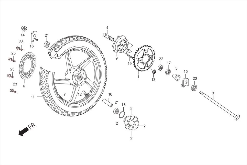 F-11-DISC REAR WHEEL assembly diagram for Hero Xtreme (Apr, 2014)