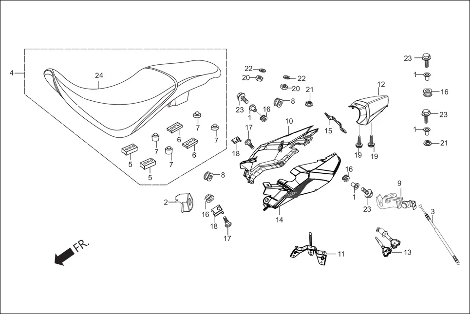 F-12 SEAT ASSY. COWL assembly diagram for Hero Xtreme (Apr, 2014)