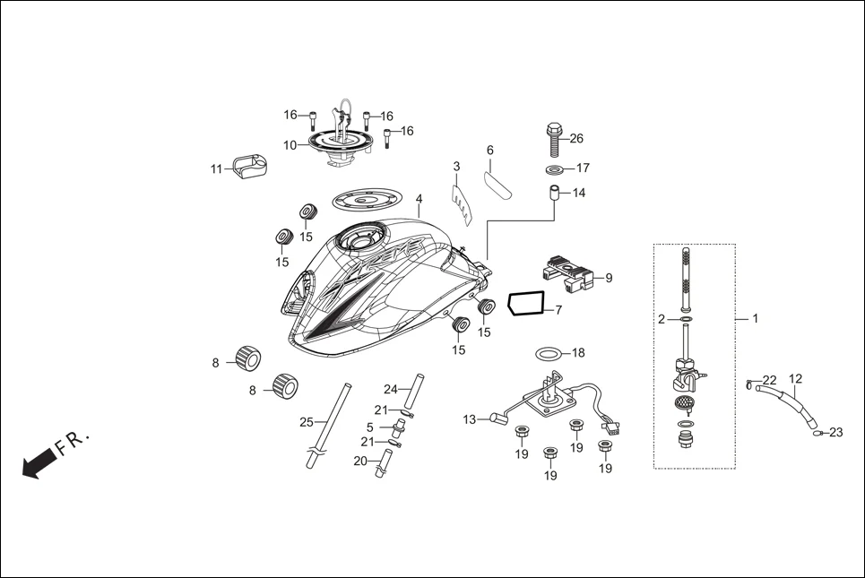F-13 FUEL TANK diagram showing 94050-06000
