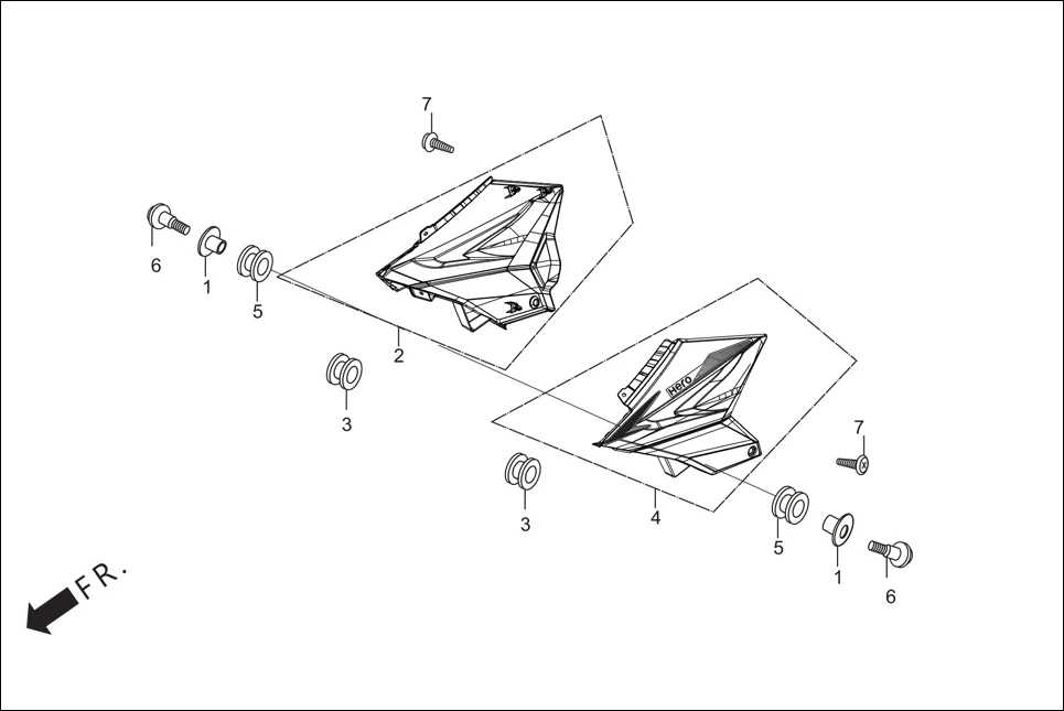 F-14 SIDE COVER assembly diagram for Hero Xtreme (Apr, 2014)