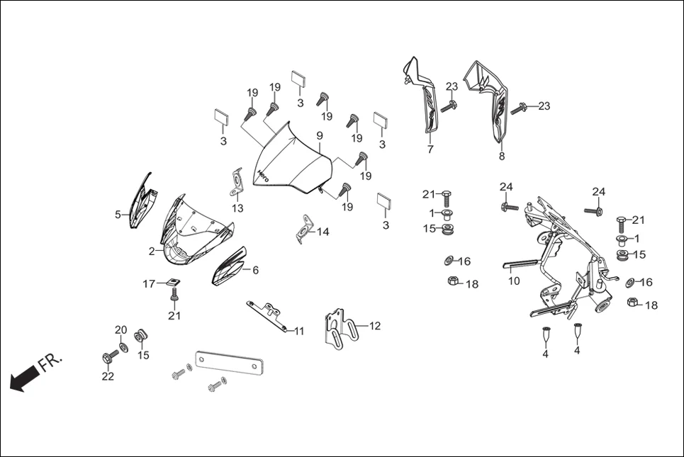 F-1A FRONT COWL / STAY diagram showing 61312-KCT-690