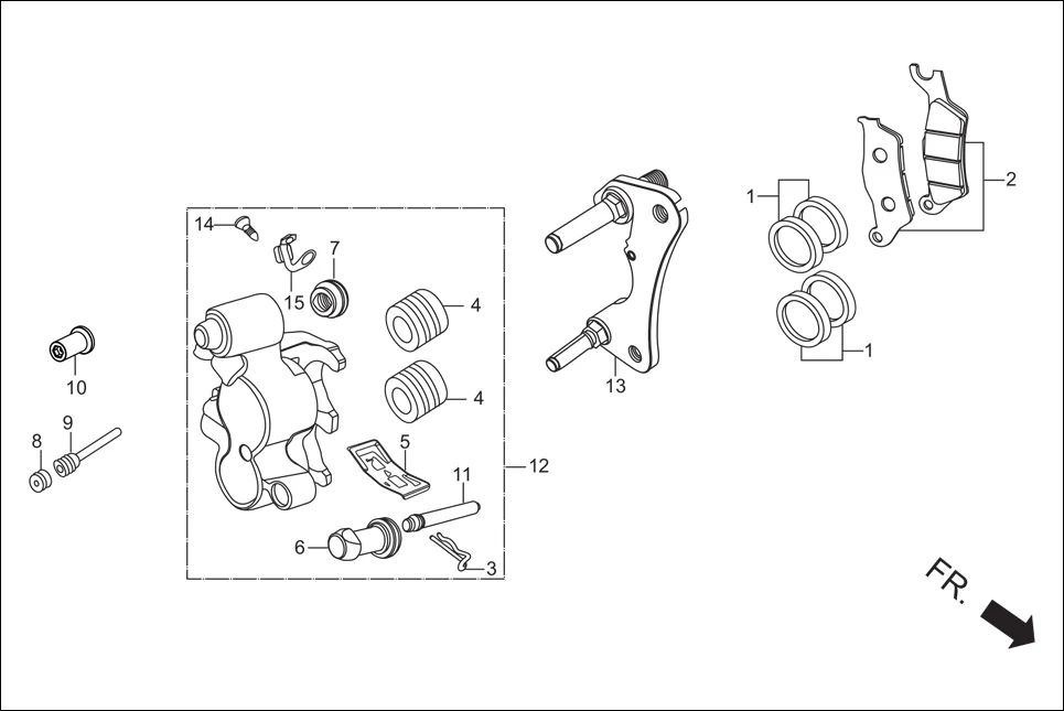 F-8 CALIPER ASSY ‘R’ FR diagram showing 45290-KCC-841