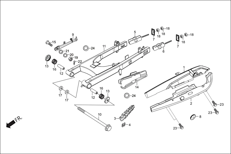 F-19-DISC SWINGARM / CHAIN CASE diagram showing 95701-06012-00