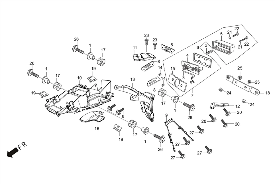 F-21 REAR FENDER diagram showing 90320-GC3-000