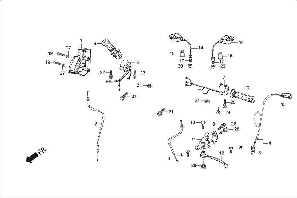 F-3 HANDLE LEVER / SWITCH/CABLES diagram showing 90105-AAB-100