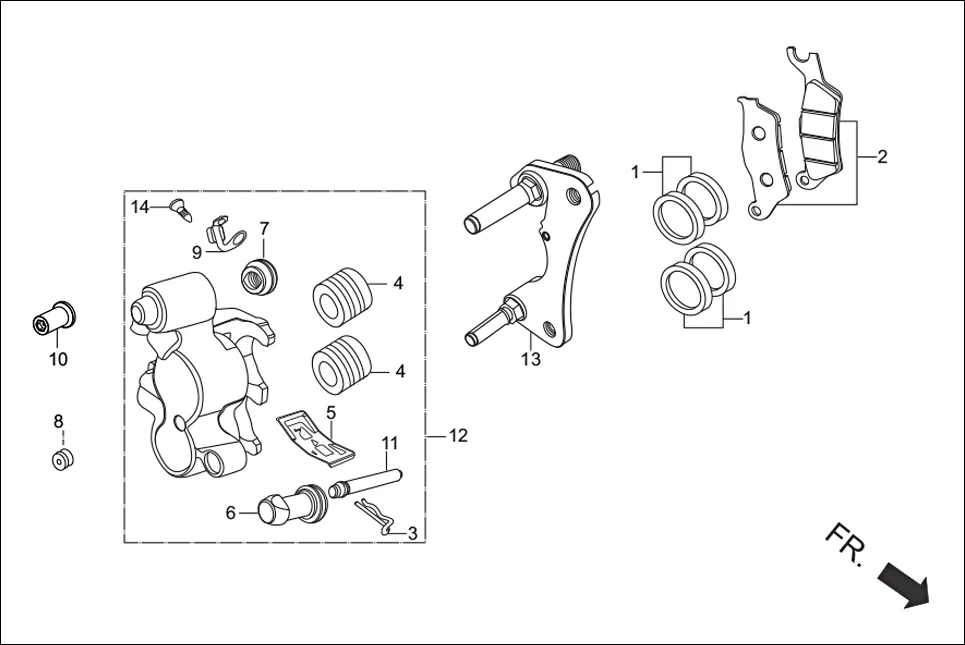 F-8 CALIPER ASSY ‘R’ FR assembly diagram for Hero Xtreme Sports (Jan, 2017)