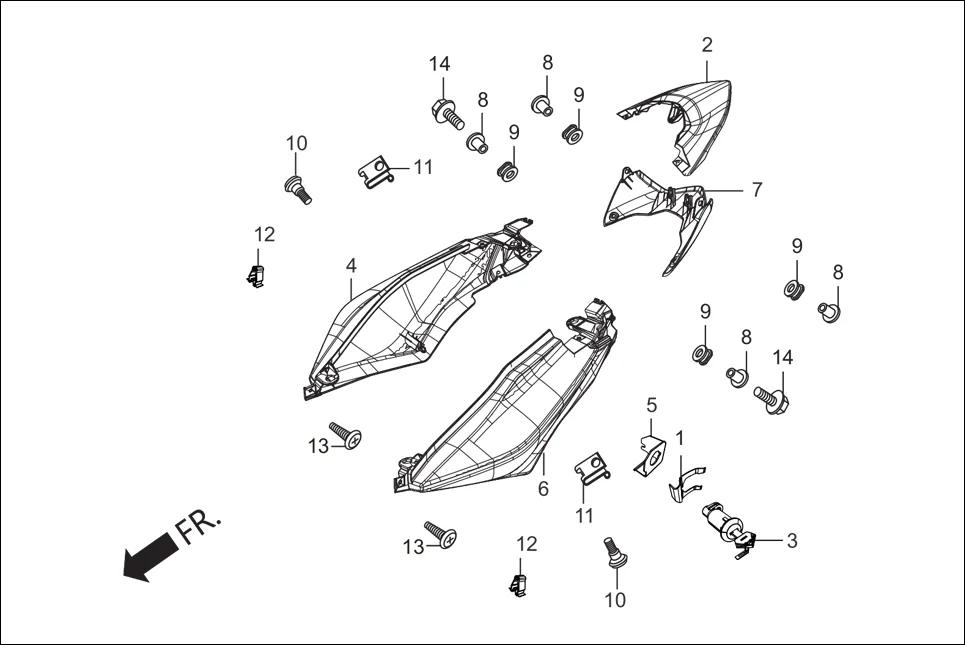 F-10A BODY COVER (R./L. COWLS) assembly diagram for Hero Xtreme 200R (June,2018)