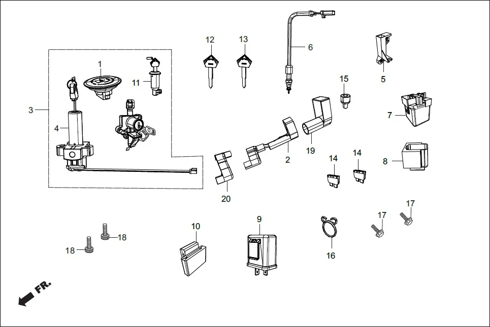 F-23 SWITCH ASSY ./ RELAY / LOCK ASSY. / KEY BLANK diagram showing 35850-AAM-H01