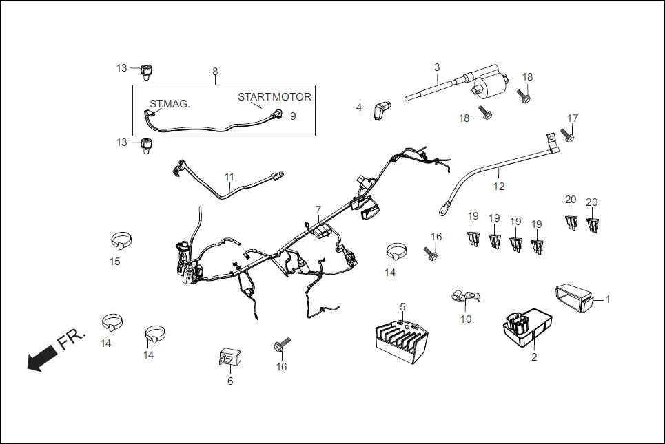 F-24A-WO-ABS ELECTRICALSWIRE HARNESS/START CABLES) (W/O ABS) diagram showing 32100-AAB-A20