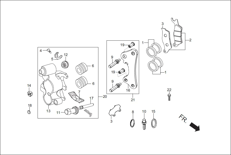 F-4B FRONT BRAKE (CALIPER ASSY ‘R’ FR.) diagram showing 95701-06020-00