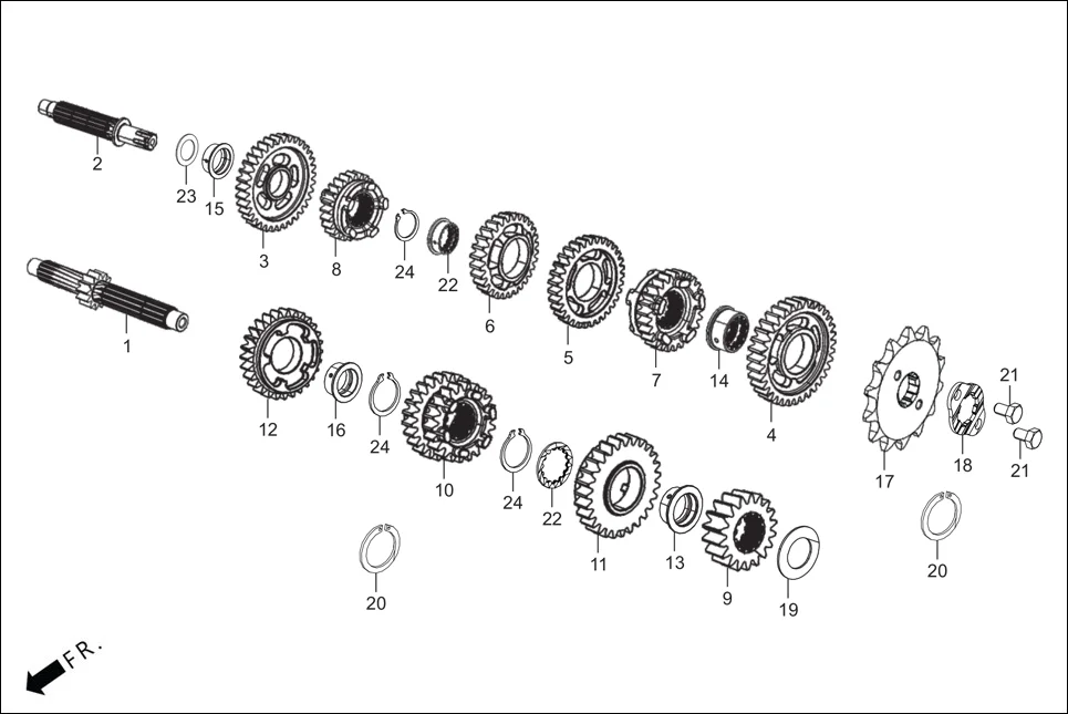 E-10 TRANSMISSION (MAIN SHAFT/COUNTER SHAFT/GEARS)
