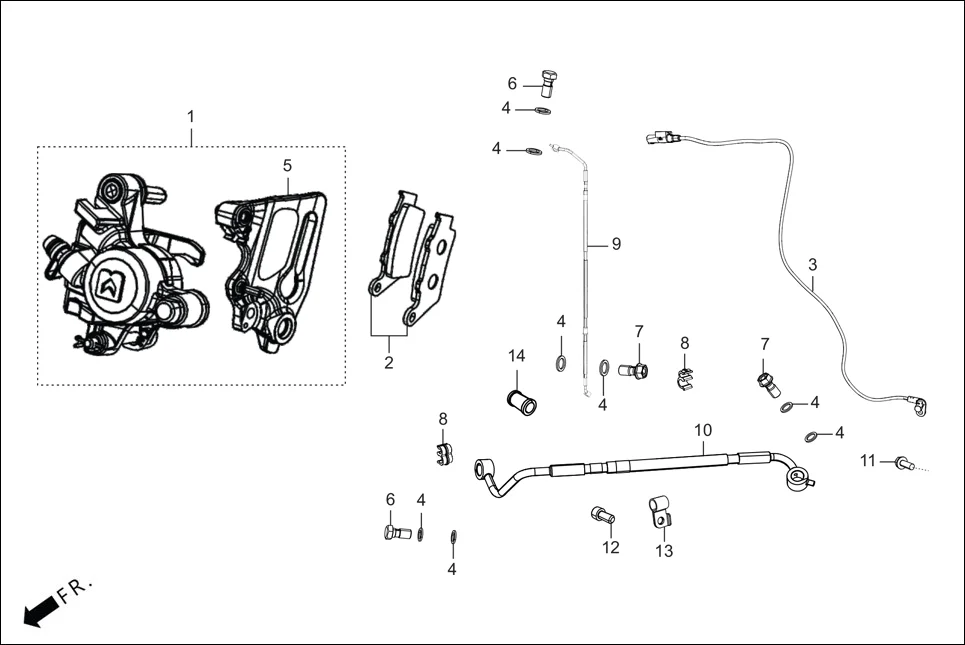 F-10A REAR BRAKE (CALIPER ASSY.) assembly diagram for Hero XTREME 250R(Mar., 2025)