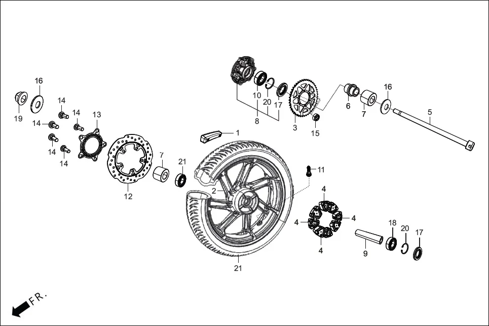 F-11 RR WHEEL / FLANGE ASSY. DRIVEN assembly diagram for Hero XTREME 250R(Mar., 2025)