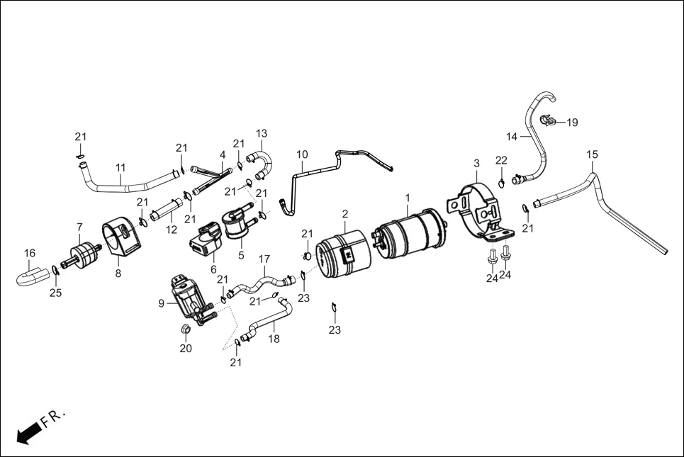 F-13A FUEL TANK  (CANISTER/TUBES) assembly diagram for Hero XTREME 250R(Mar., 2025)