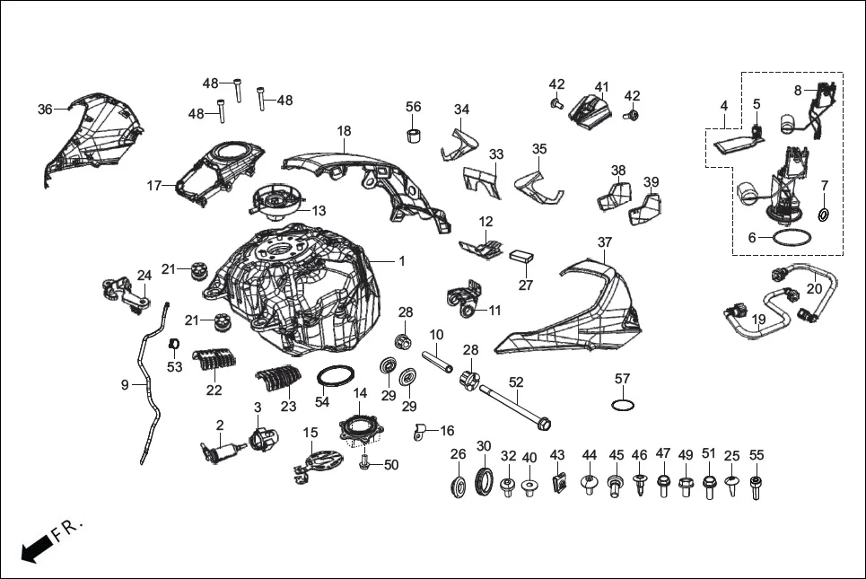 F-13 FUEL TANK  /CANISTER/TUBES assembly diagram for Hero XTREME 250R(Mar., 2025)