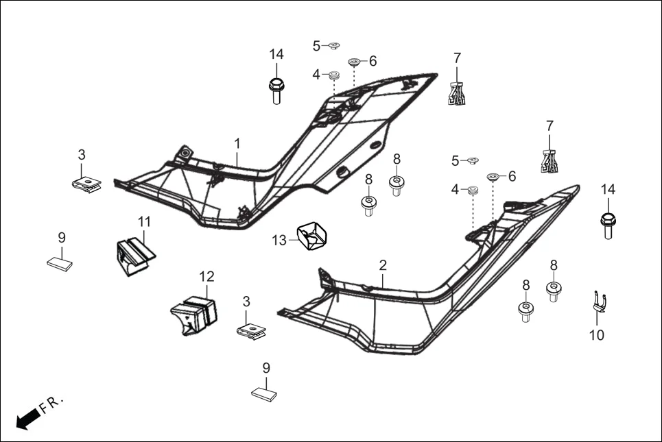 F-14 SIDE COVER assembly diagram for Hero XTREME 250R(Mar., 2025)