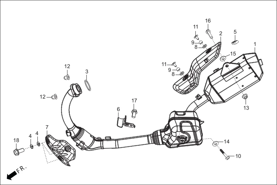 F-16 EXHAUST MUFFLER assembly diagram for Hero XTREME 250R(Mar., 2025)