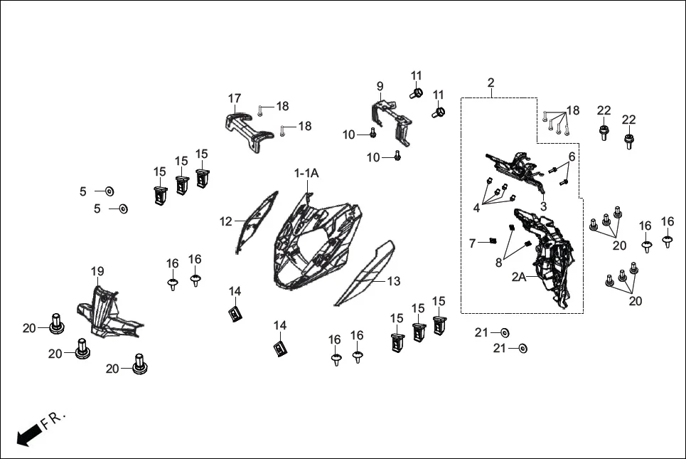 F-1A FAIRING (FR. VISOR/COVERS) assembly diagram for Hero XTREME 250R(Mar., 2025)