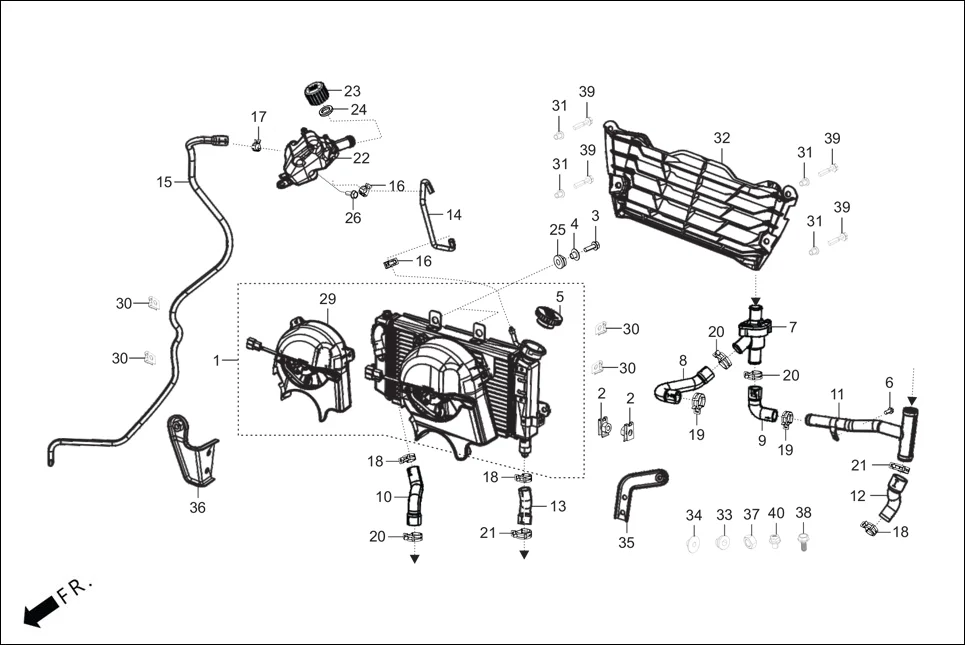 F-1B RADIATOR assembly diagram for Hero XTREME 250R(Mar., 2025)
