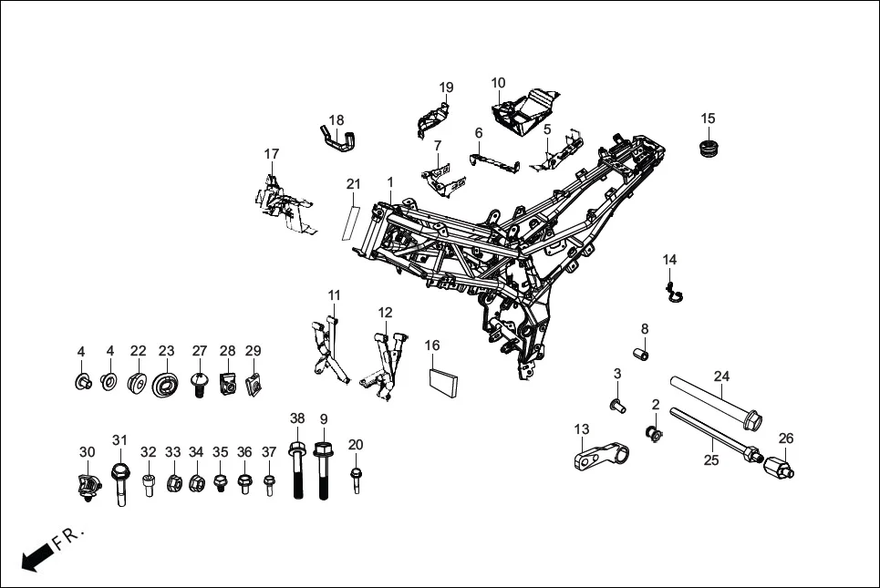 F-25 FRAME BODY assembly diagram for Hero XTREME 250R(Mar., 2025)