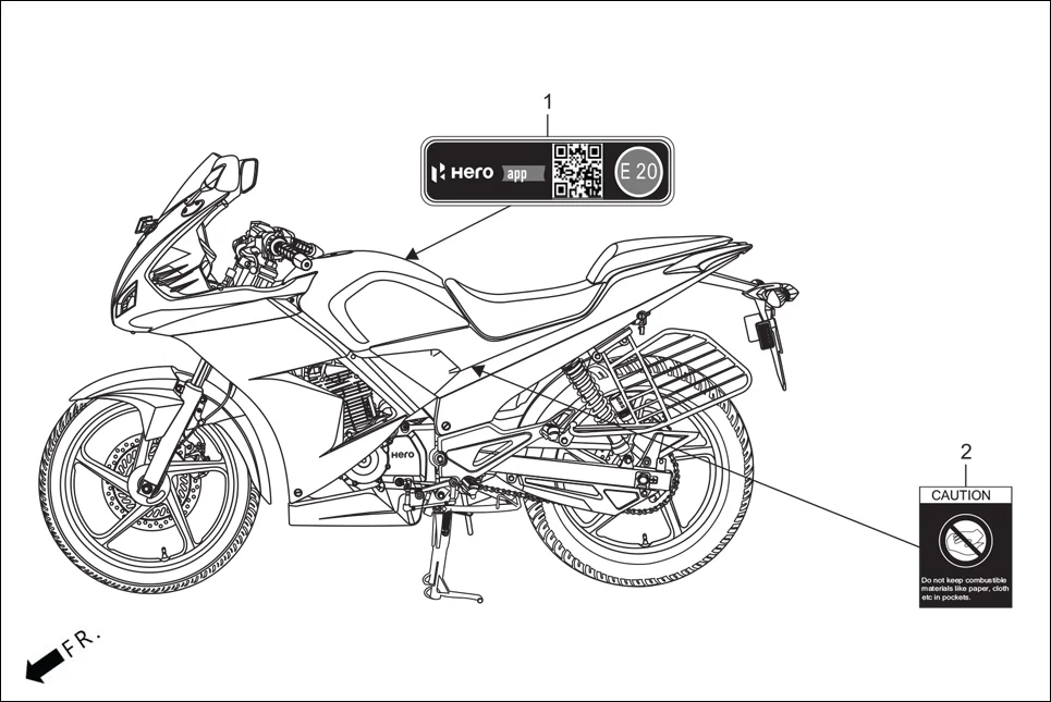 F-30 CAUTION / LABEL assembly diagram for Hero XTREME 250R(Mar., 2025)