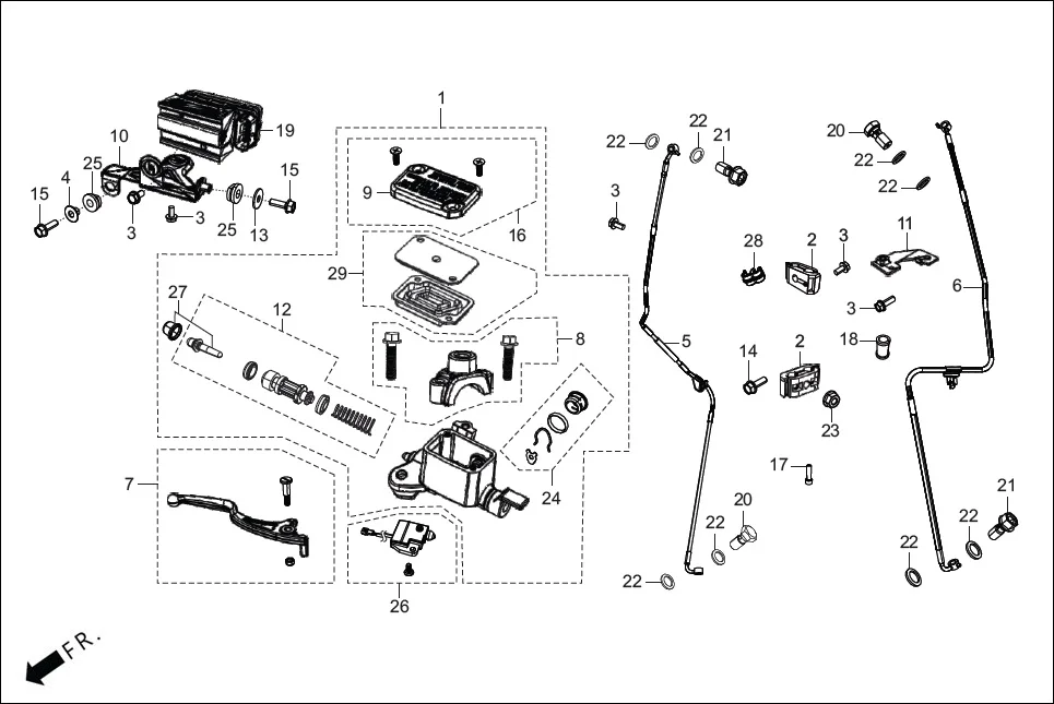 F-4 FRONT BRAKE (MASTER CYLINDER/HOSE) assembly diagram for Hero XTREME 250R(Mar., 2025)
