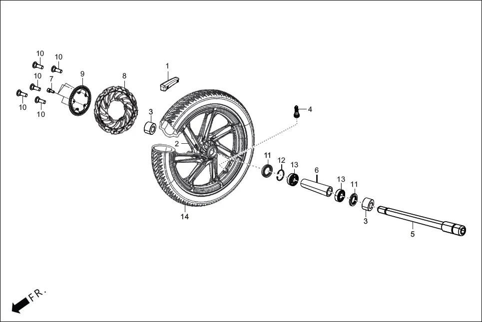 F-9 FRONT WHEEL assembly diagram for Hero XTREME 250R(Mar., 2025)