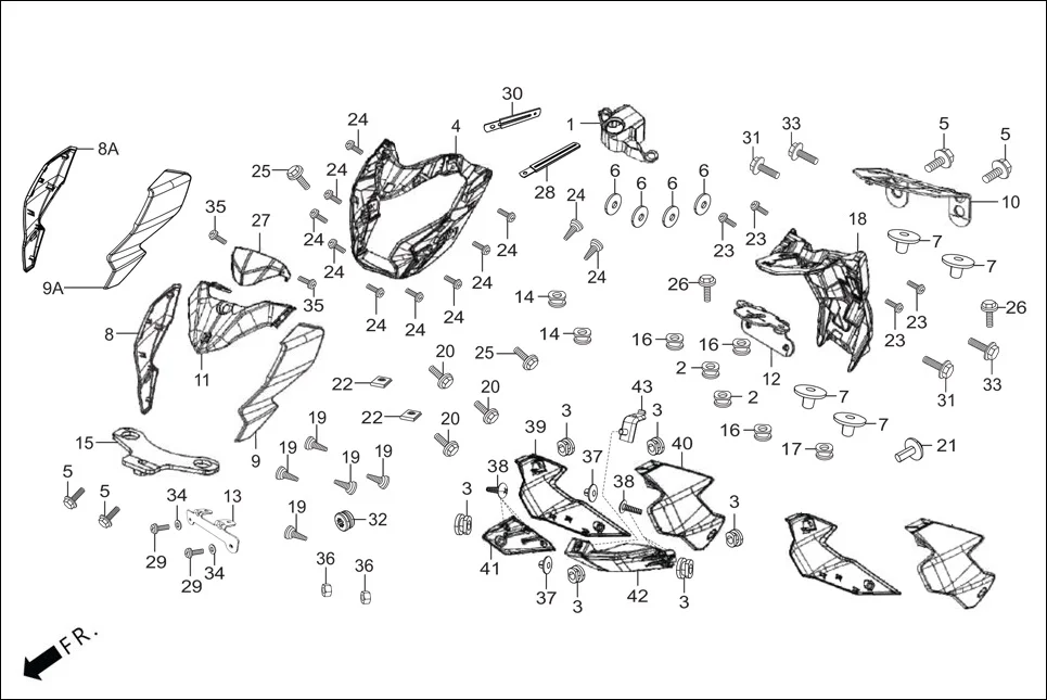 F-1A-WO-CONNECT FAIRING(FR. VISOR/COWL/STAY) diagram showing 94101-05000