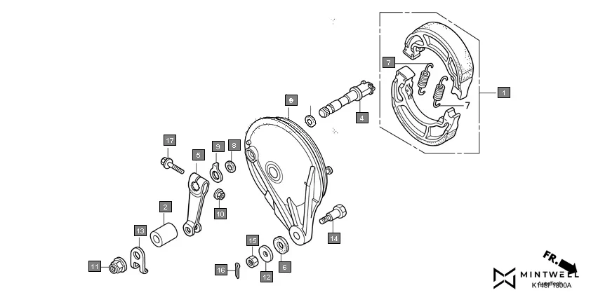 F-18 REAR BRAKE PANEL assembly diagram for HONDA Dream Yuga CB110MD