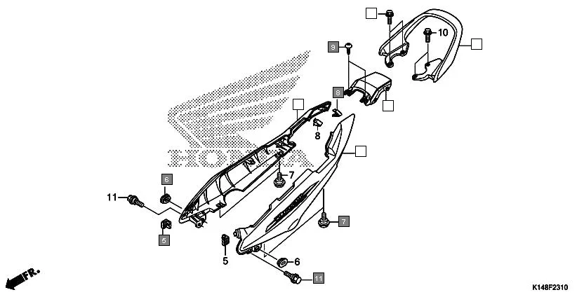 F-23-10 SIDE COWL assembly diagram for HONDA Dream Yuga CB110AMH