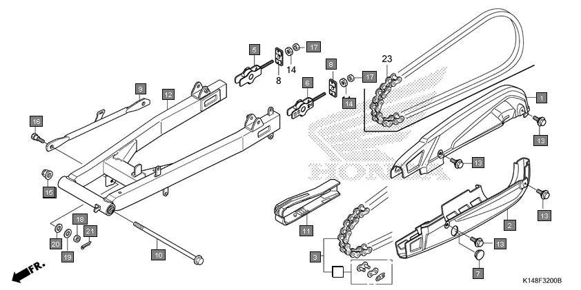 F-32 SWINGARM assembly diagram for HONDA Dream Yuga CB110J