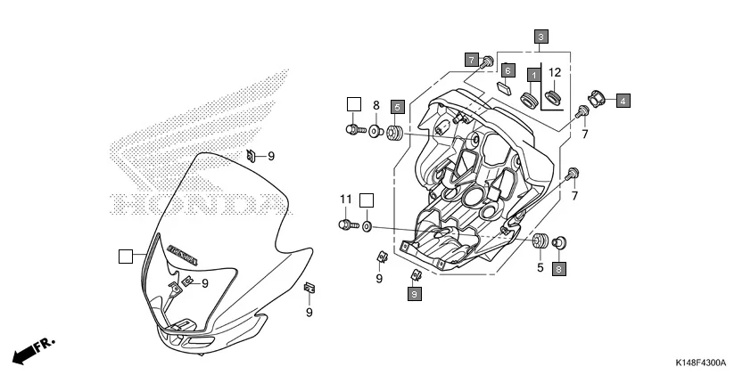 F-43 FRONT VISOR assembly diagram for HONDA Dream Yuga CB110ME