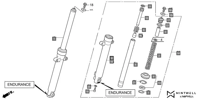 F-11-2 FRONT FORK(CB110E,J/ME/AMF/AMH/BK)(ENDURANCE) diagram showing 90521-KSP-900