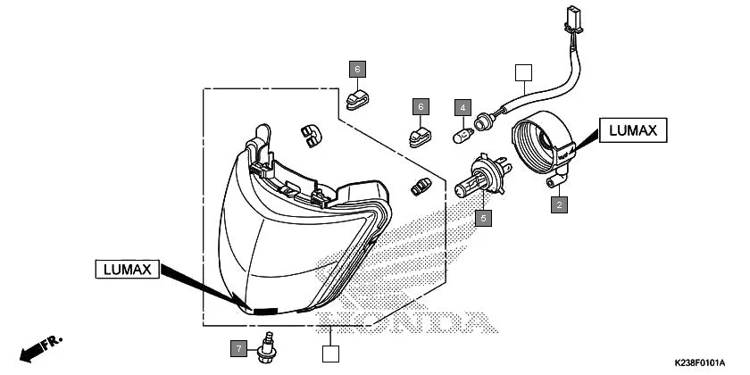 F-1-1 HEADLIGHT(LUMAX) assembly diagram for HONDA CD 110 Dream CB110C2MG