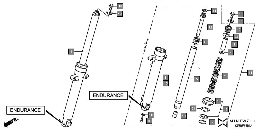 F-11-1 FRONT FORK(ENDURANCE) assembly diagram for HONDA CD 110 Dream CB110C2MG