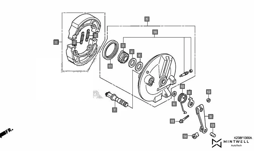 F-13 FRONT BRAKE PANEL assembly diagram for HONDA CD 110 Dream CB110C2MG