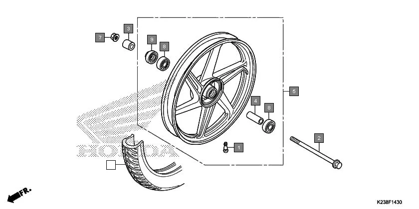 F-14-30 FRONT WHEEL(CAST) assembly diagram for HONDA CD 110 Dream CB110C2MG