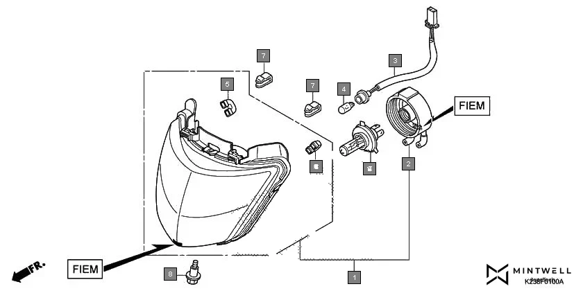 F-1 HEADLIGHT(FIEM) assembly diagram for HONDA CD 110 Dream CB110C2MG