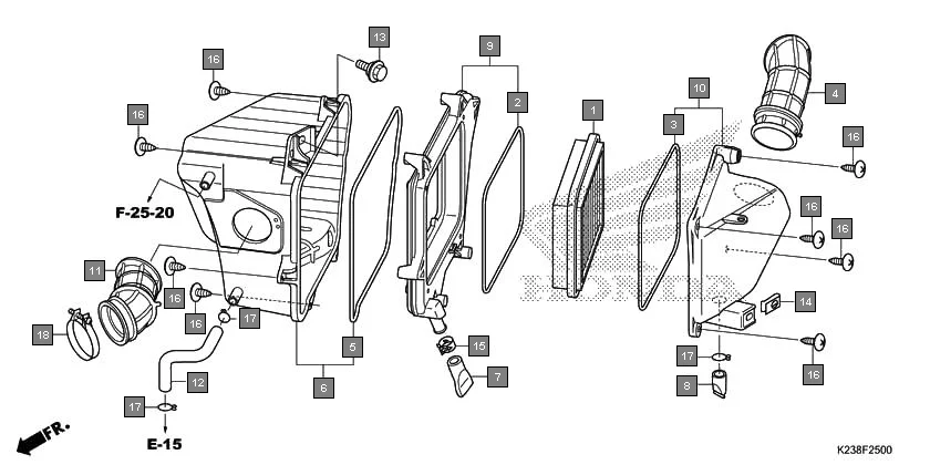 F-25 AIR CLEANER assembly diagram for HONDA CD 110 Dream CB110C2MG