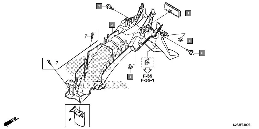 F-34 REAR FENDER assembly diagram for HONDA CD 110 Dream CB110C2G