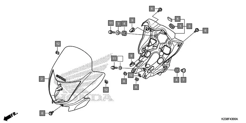 F-43 FRONT VISOR assembly diagram for HONDA CD 110 Dream CB110C2MG