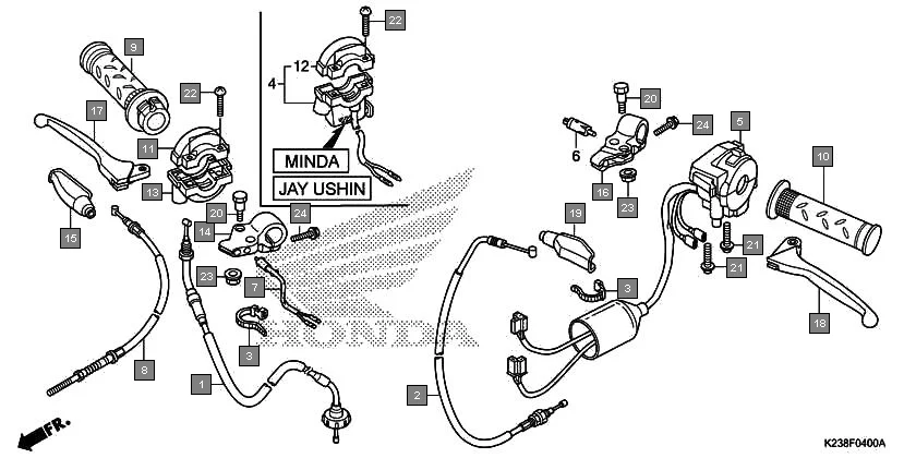 F-4 HANDLE LEVER/SWITCH/CABLE assembly diagram for HONDA CD 110 Dream CB110C2G