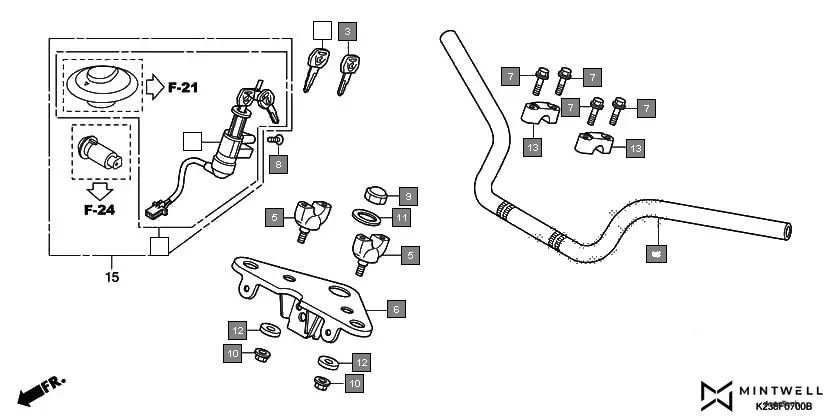 F-7 HANDLE PIPE/TOP BRIDGE assembly diagram for HONDA CD 110 Dream CB110C2MG