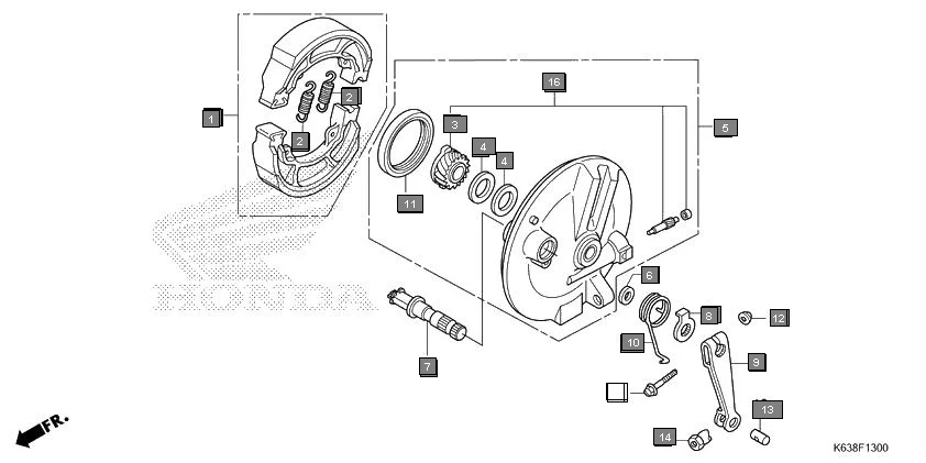 F-13 FRONT BRAKE PANEL assembly diagram for HONDA CD 110 Dream CB110C2K
