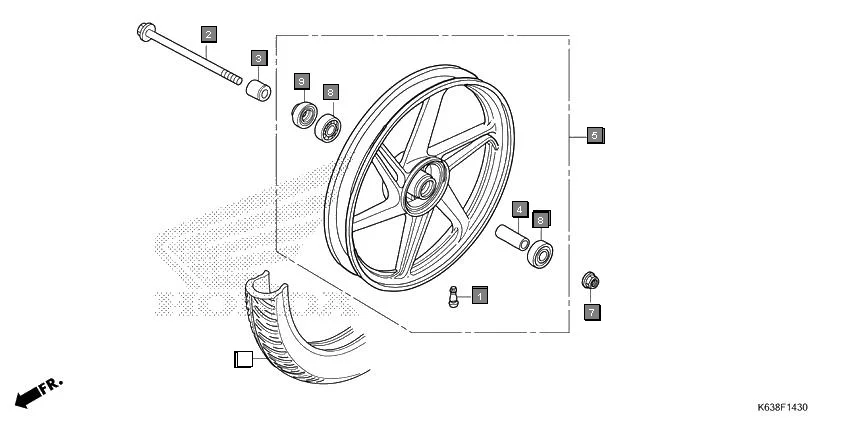 F-14-30 FRONT WHEEL assembly diagram for HONDA CD 110 Dream CB110C2H