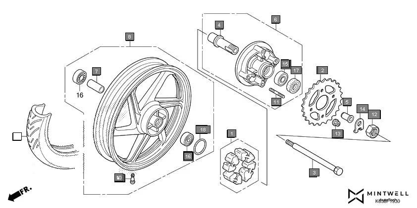 F-19-30 REAR WHEEL assembly diagram for HONDA CD 110 Dream CB110C2H