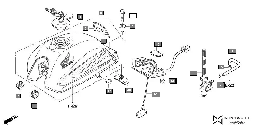 F-21 FUEL TANK assembly diagram for HONDA CD 110 Dream CB110C2K