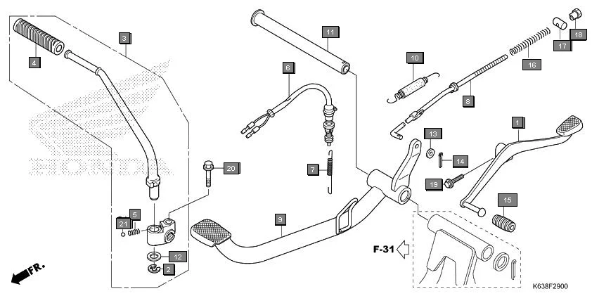 F-29 PEDAL/KICK STARTER ARM assembly diagram for HONDA CD 110 Dream CB110C2H